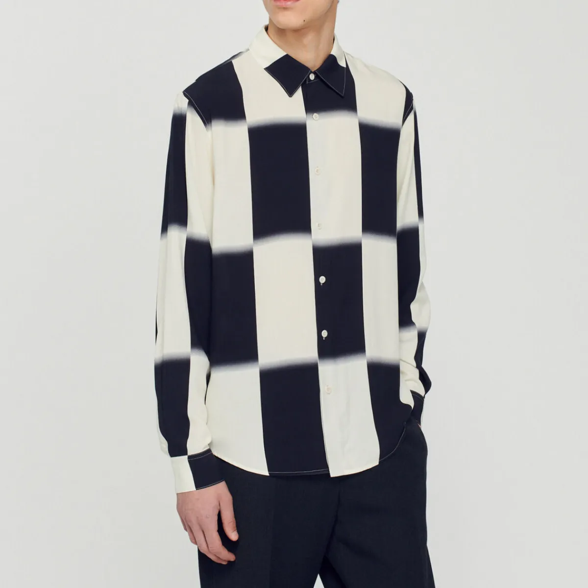 Discount Flowing Shirt With Check Print Men Shirts