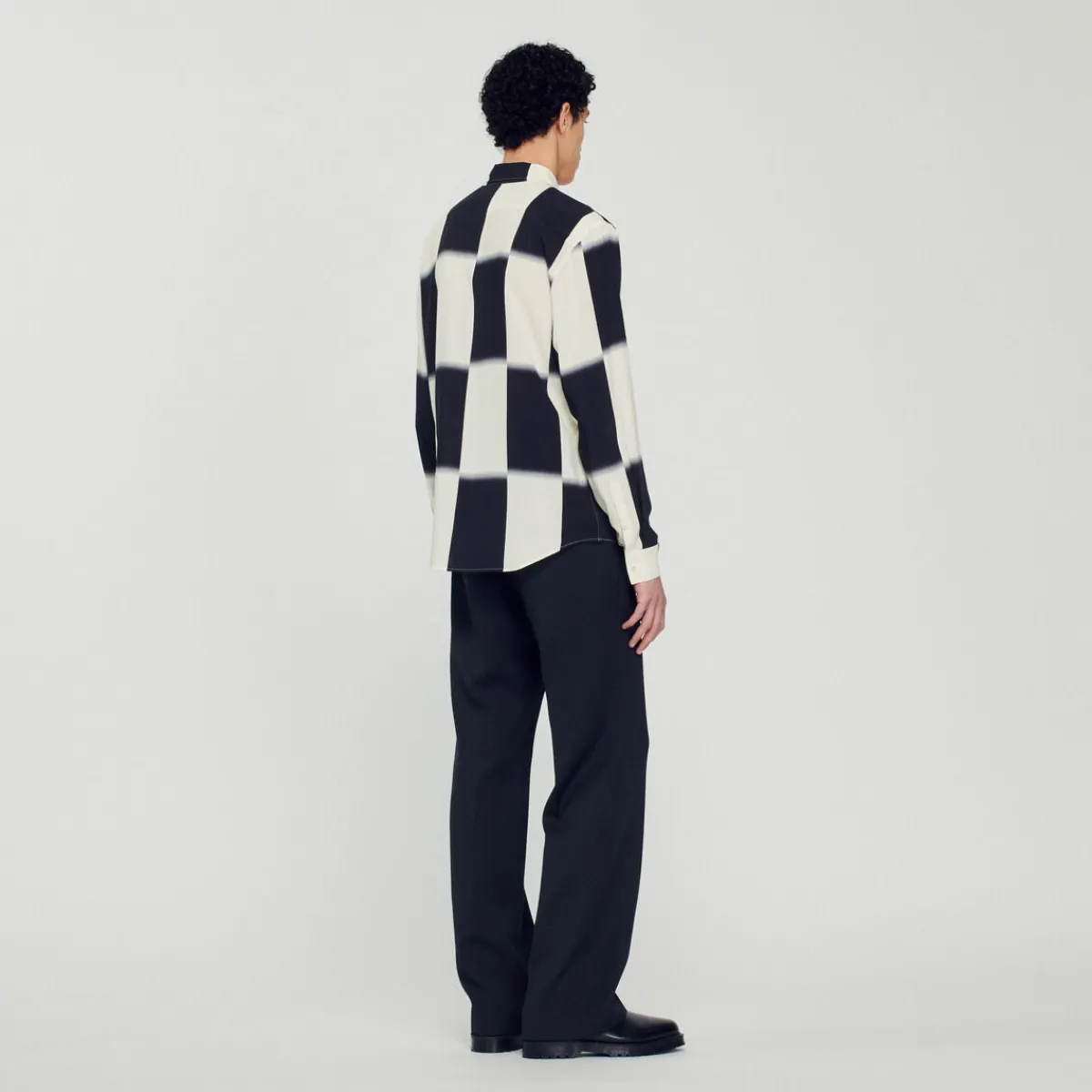 Discount Flowing Shirt With Check Print Men Shirts