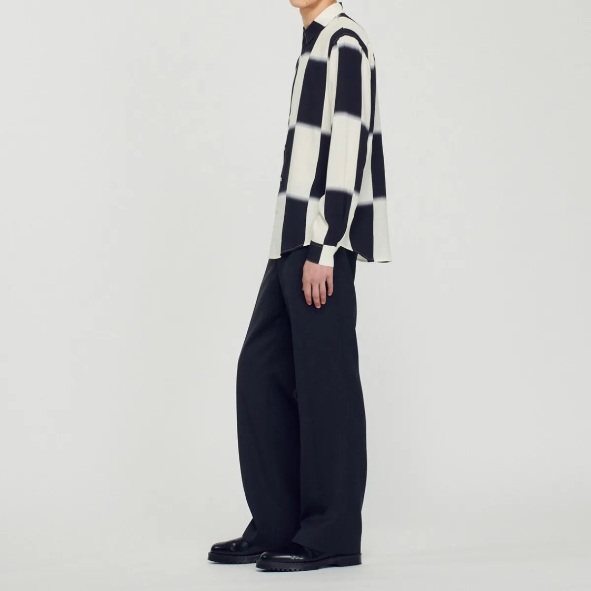 Discount Flowing Shirt With Check Print Men Shirts