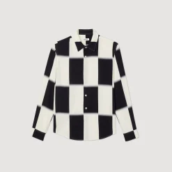 Discount Flowing Shirt With Check Print Men Shirts