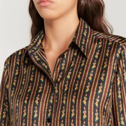 Cheap Flowing Shirt With Floral Striped Print Women Tops & Shirts