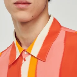 Cheap Flowing Striped Short-Sleeved Shirt Men Shirts