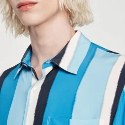 Sale Flowing Striped Short-Sleeved Shirt Men Shirts