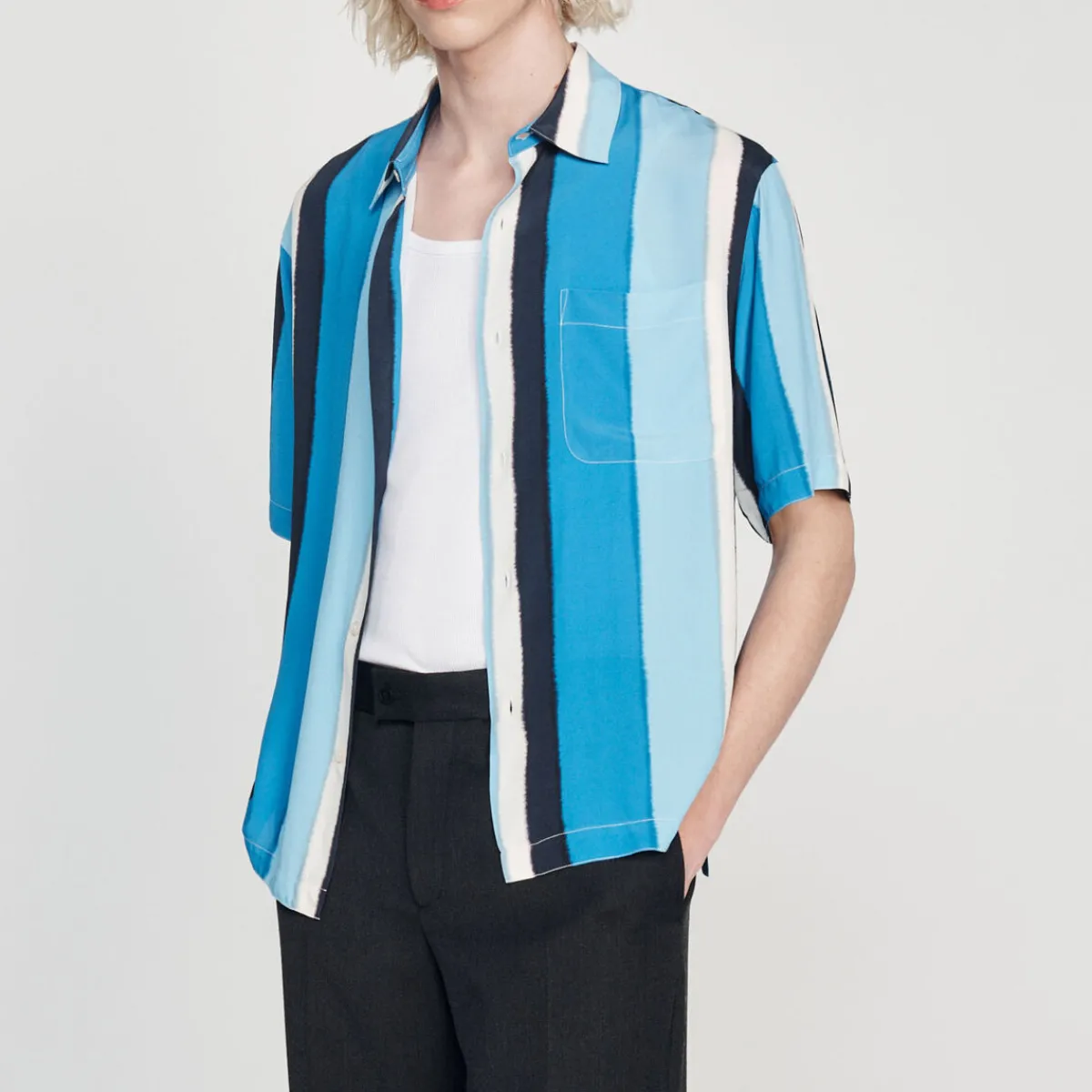 Sale Flowing Striped Short-Sleeved Shirt Men Shirts