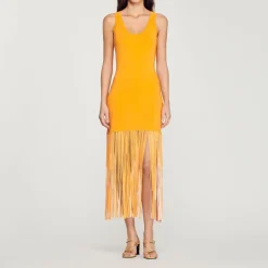 Cheap Fringed Knit Dress Women Dresses