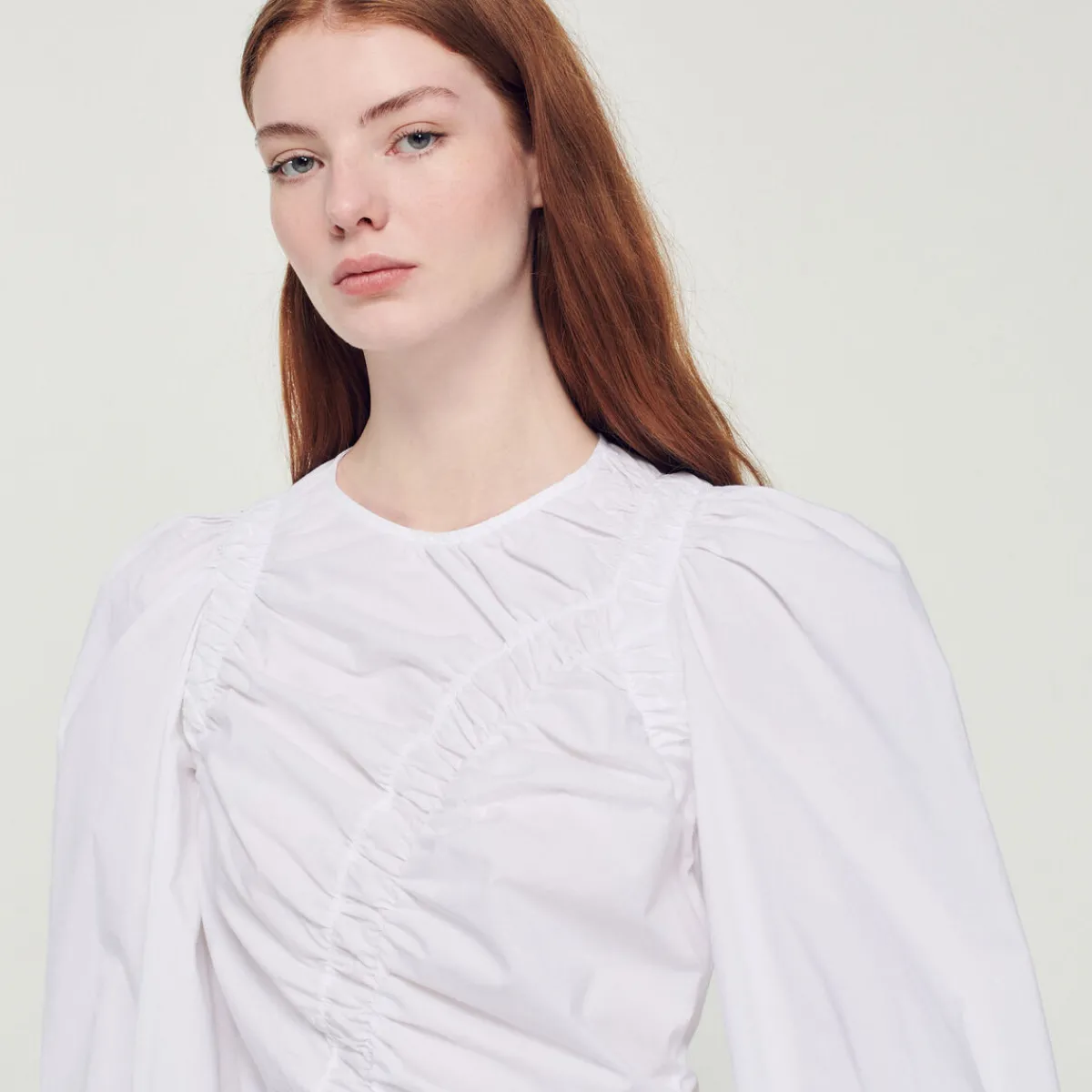 Cheap Gathered Poplin Top Women Tops & Shirts