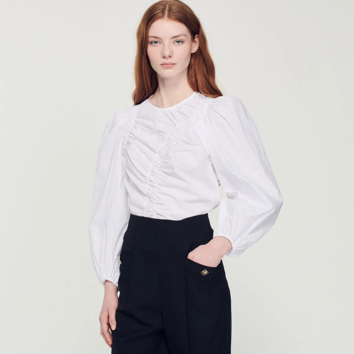 Cheap Gathered Poplin Top Women Tops & Shirts