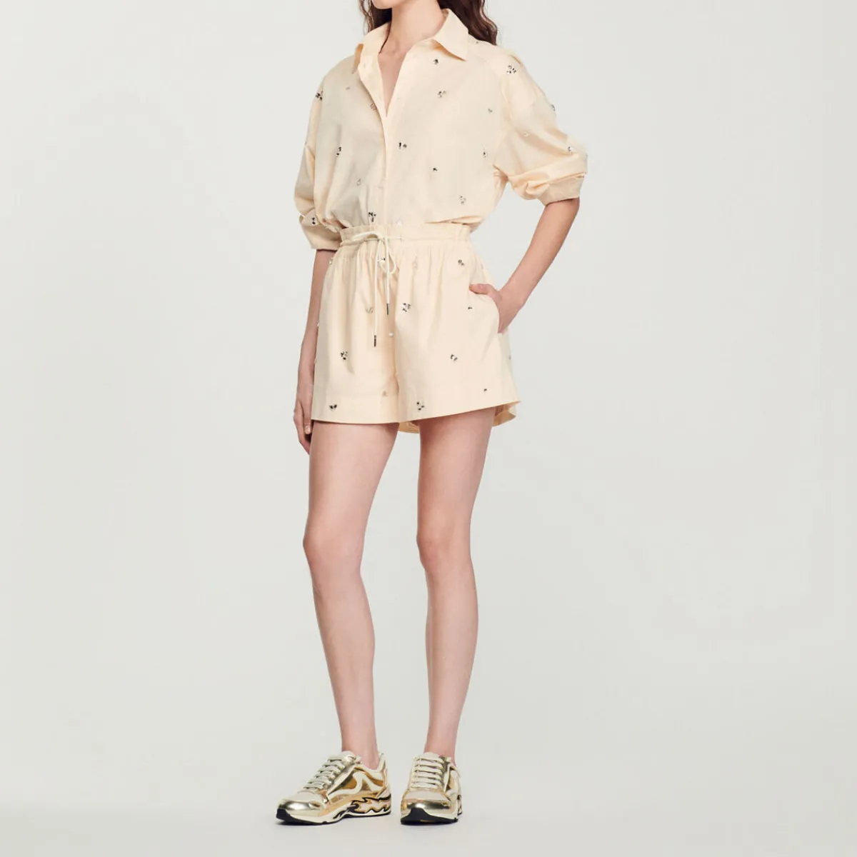 Store Hand-Embroidered Embellished Shorts Women Matching Sets