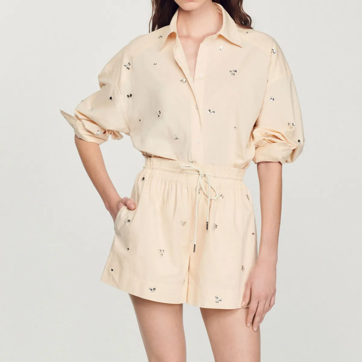 Store Hand-Embroidered Embellished Shorts Women Matching Sets