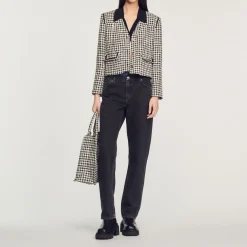 Discount Houndstooth Tweed Jacket Women Jackets & Blazers