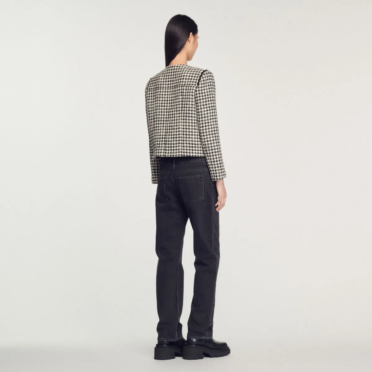 Discount Houndstooth Tweed Jacket Women Jackets & Blazers