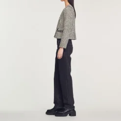 Discount Houndstooth Tweed Jacket Women Jackets & Blazers