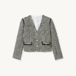 Discount Houndstooth Tweed Jacket Women Jackets & Blazers