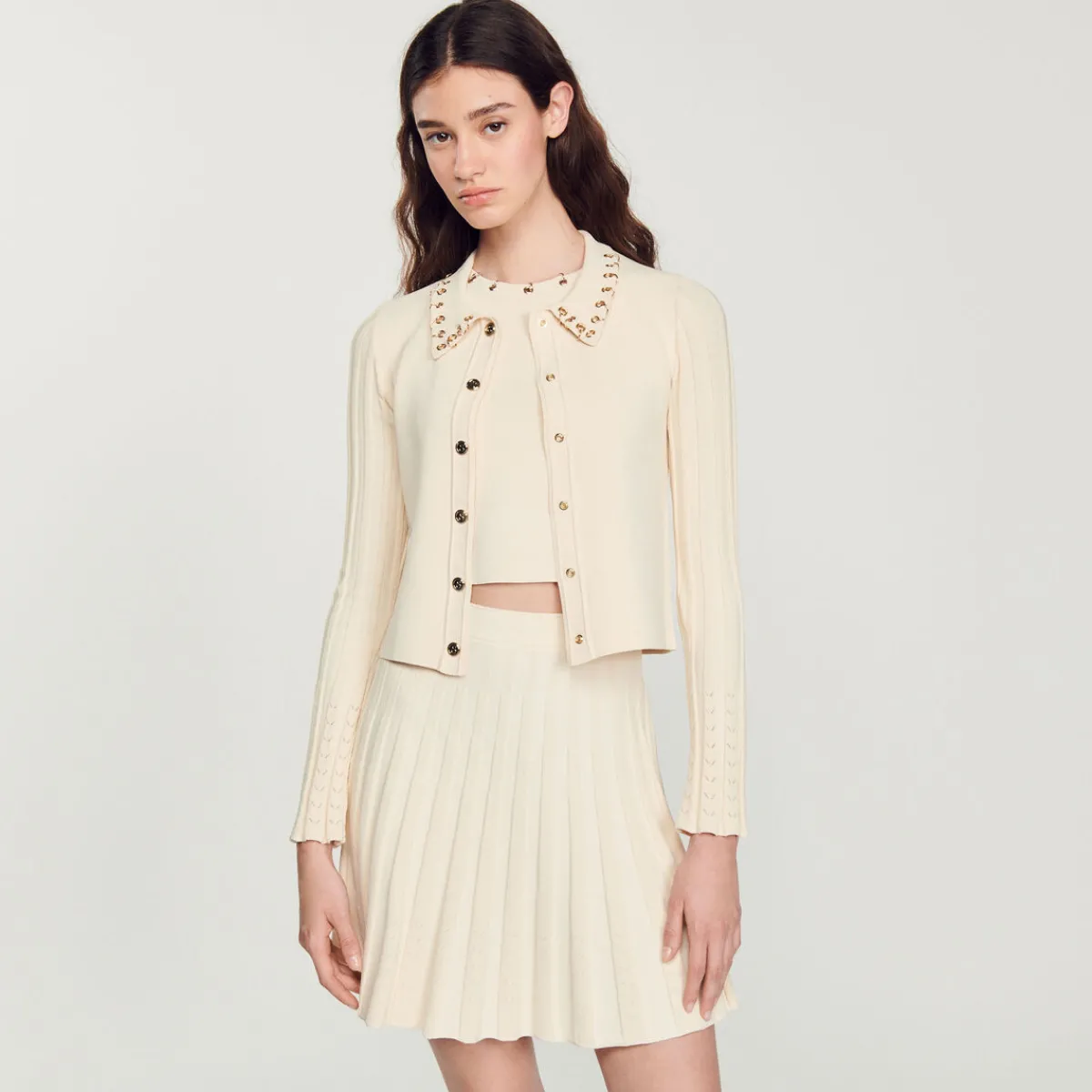 Cheap Knit Cardigan With Ring Details Women Matching Sets