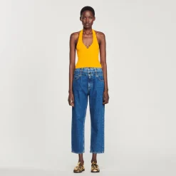 Discount Knitted Crop Top With Ring Detail Women Matching Sets