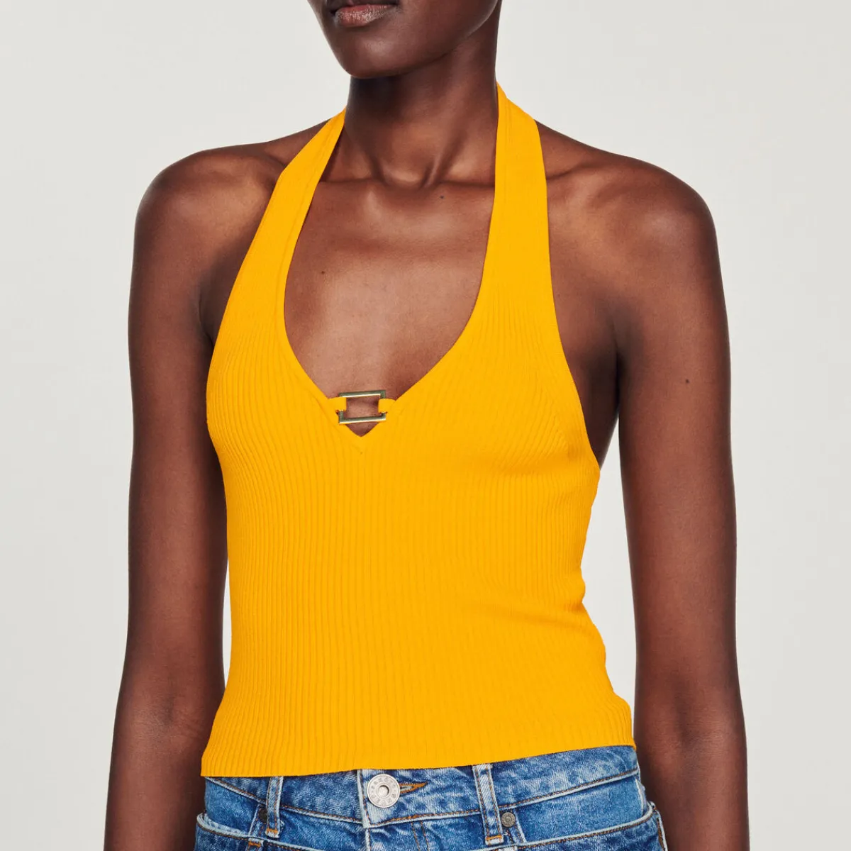 Discount Knitted Crop Top With Ring Detail Women Matching Sets