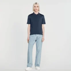 Cheap Knitted Polo Shirt With Zip Collar Men T-Shirts & Polos