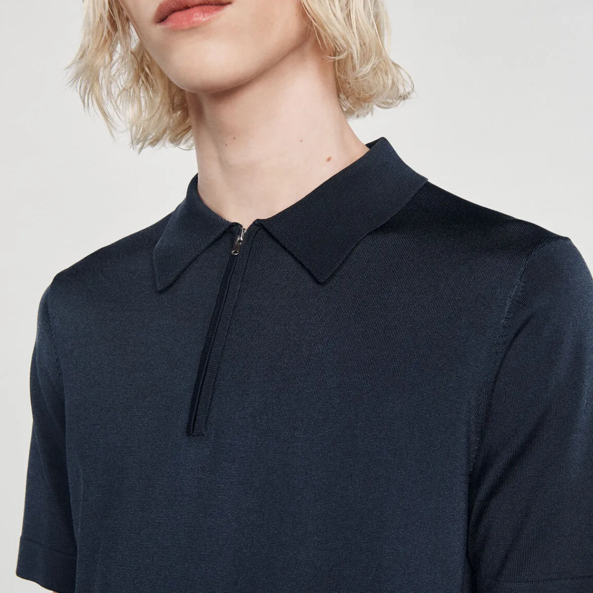 Cheap Knitted Polo Shirt With Zip Collar Men T-Shirts & Polos