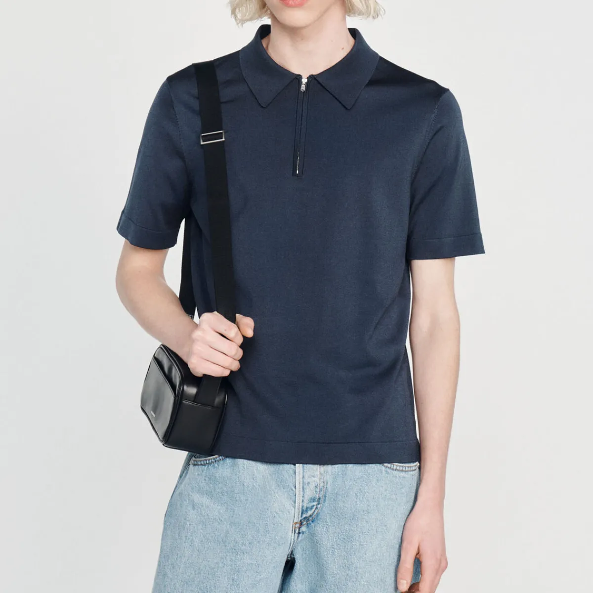 Cheap Knitted Polo Shirt With Zip Collar Men T-Shirts & Polos