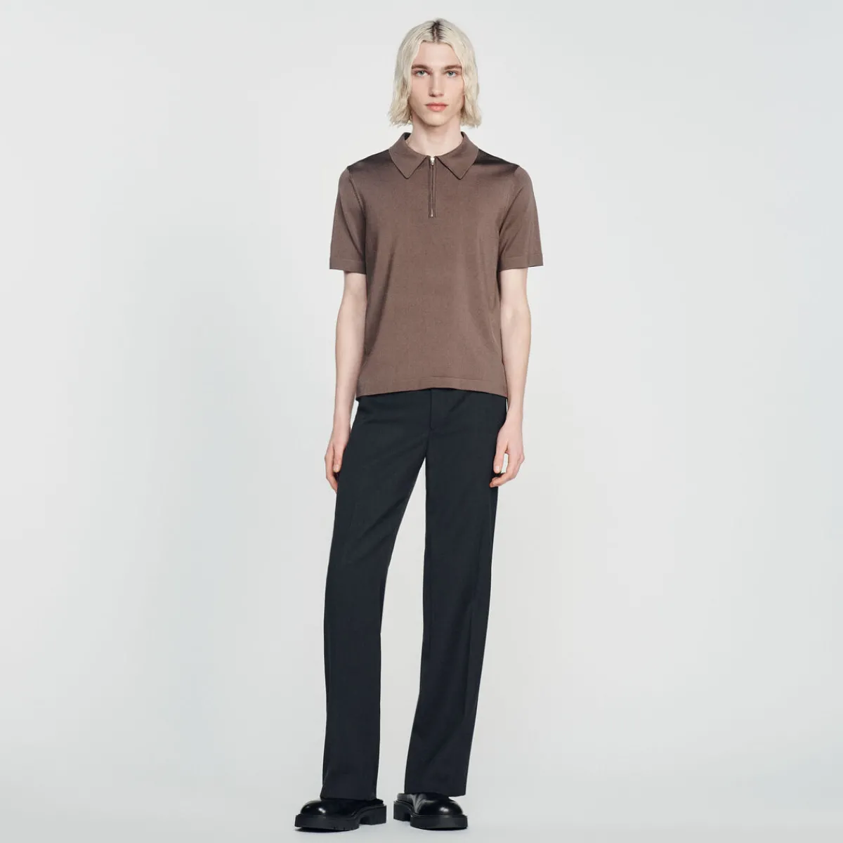 Best Knitted Polo Shirt With Zip Collar Men T-Shirts & Polos