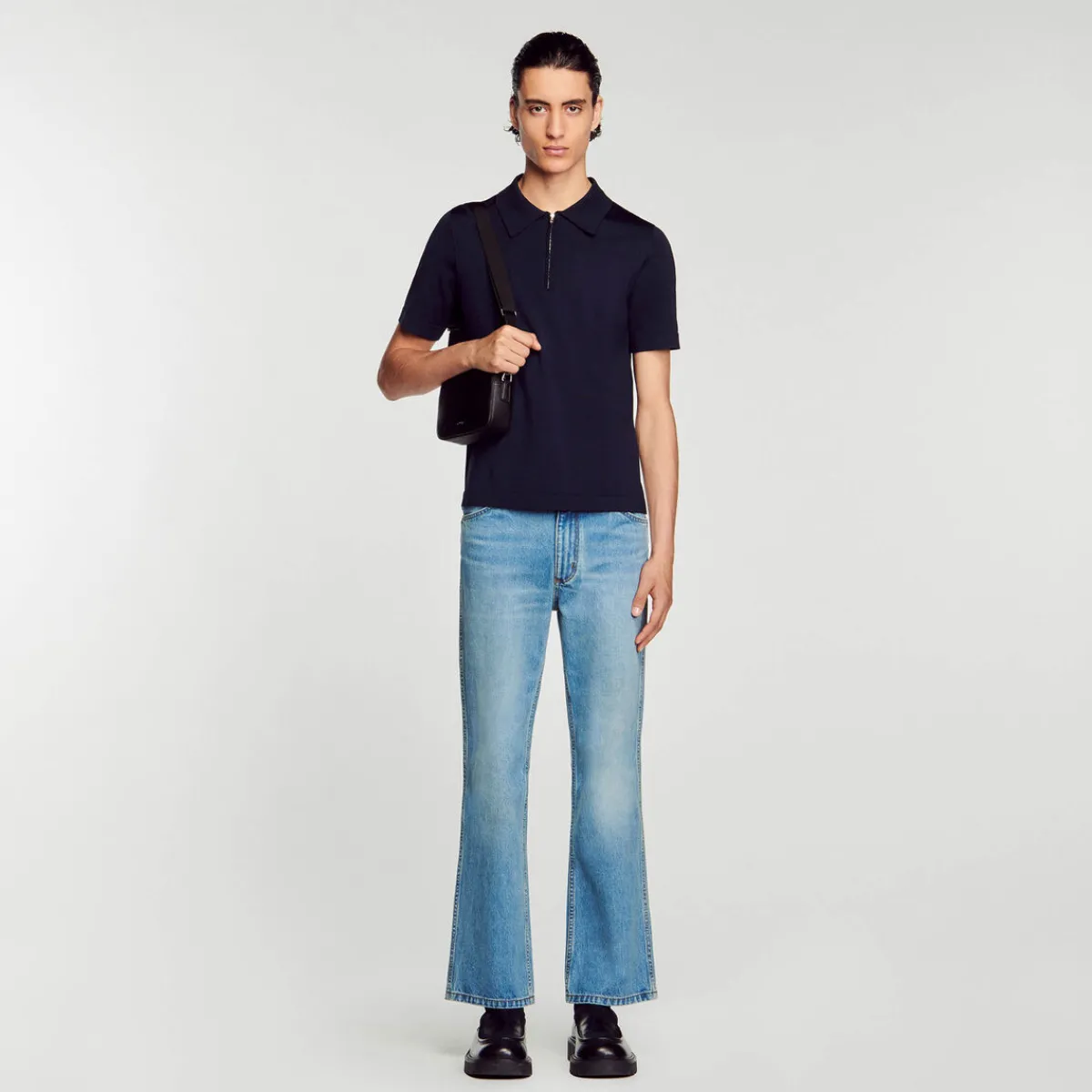 Hot Knitted Polo Shirt With Zip Collar Men T-Shirts & Polos