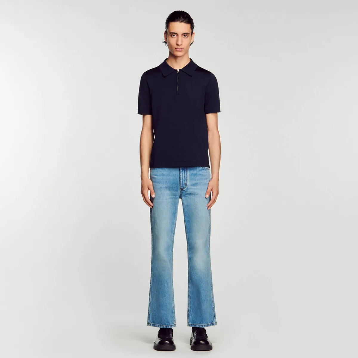 Hot Knitted Polo Shirt With Zip Collar Men T-Shirts & Polos