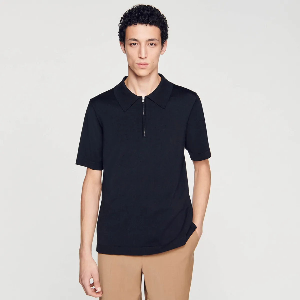 Hot Knitted Polo Shirt With Zip Collar Men T-Shirts & Polos