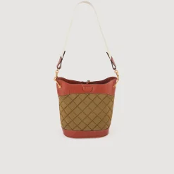 Clearance Leather And Quilted Fabric Bucket Bag Women Pouches & Handbags