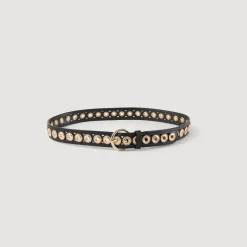 Outlet Leather Belt With Rhinestone Eyelets Women Belts