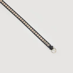 Outlet Leather Belt With Rhinestone Eyelets Women Belts