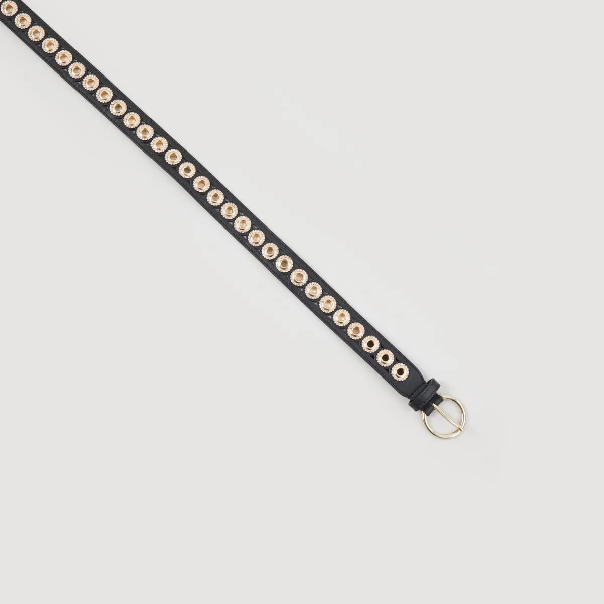 Outlet Leather Belt With Rhinestone Eyelets Women Belts