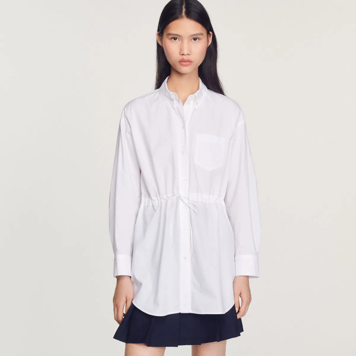 Sale Long Drawstring Shirt Women Tops & Shirts