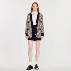 Sale Long Houndstooth Coatigan Women Sweaters & Cardigans