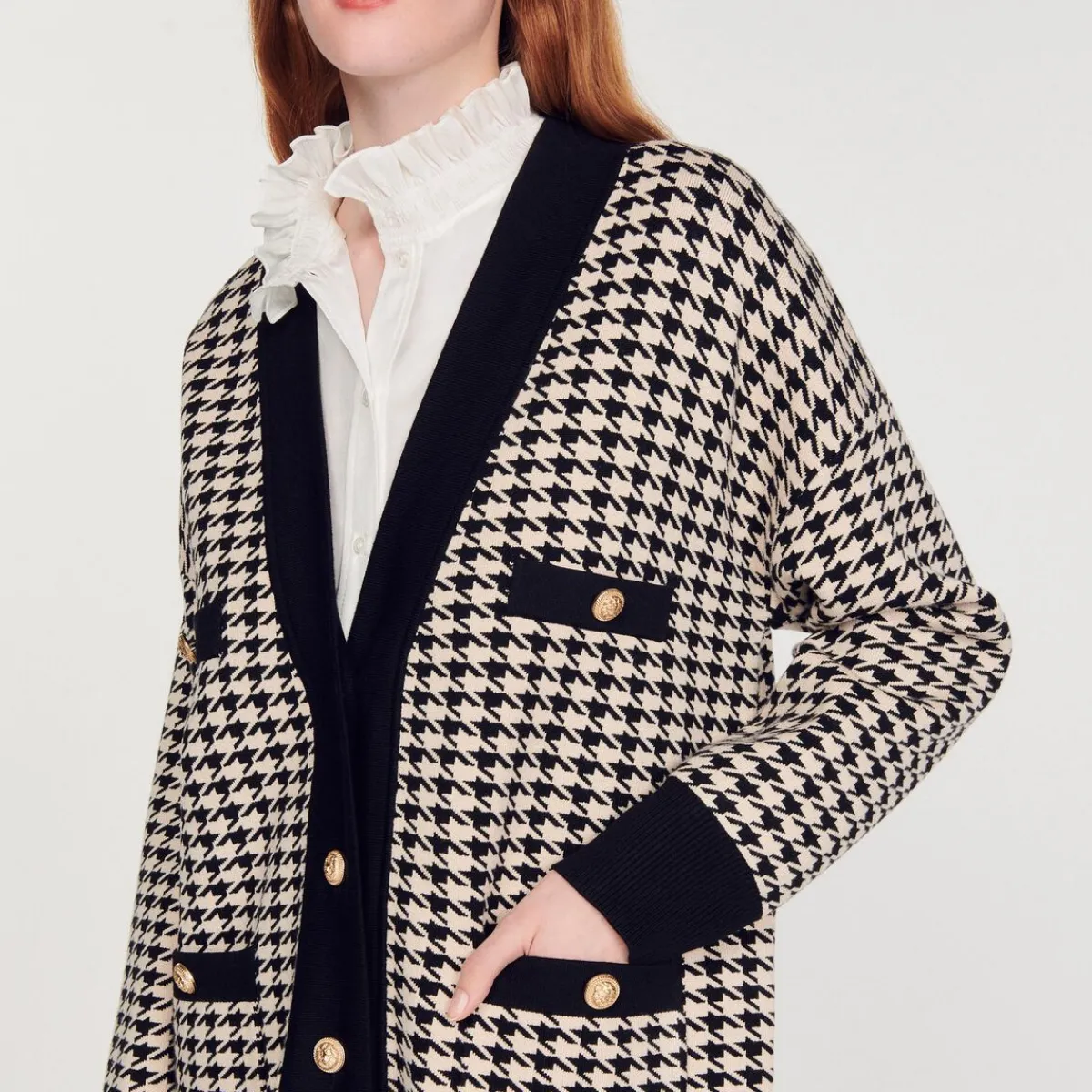 Sale Long Houndstooth Coatigan Women Sweaters & Cardigans