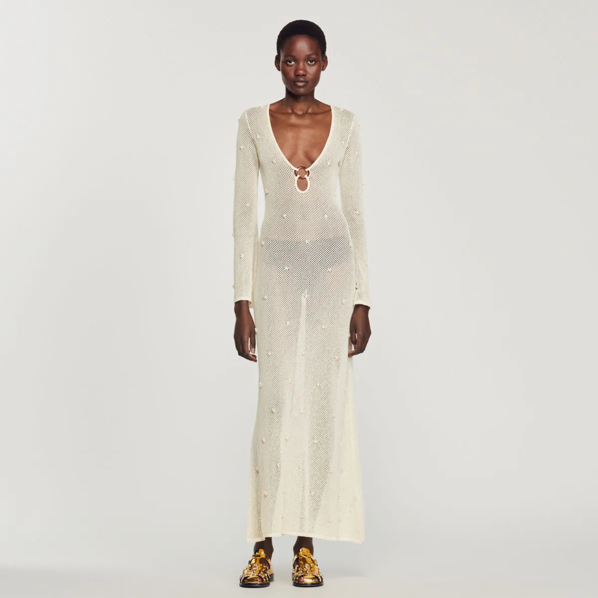 Clearance Long Mesh Sequin Dress Women Dresses