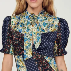 Best Long Printed Dress With Pussy Bow Collar Women Dresses
