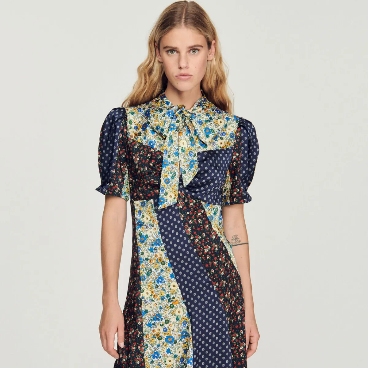 Best Long Printed Dress With Pussy Bow Collar Women Dresses