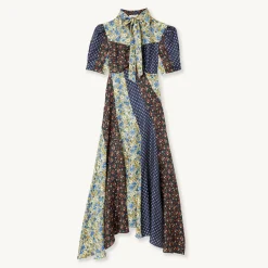 Best Long Printed Dress With Pussy Bow Collar Women Dresses