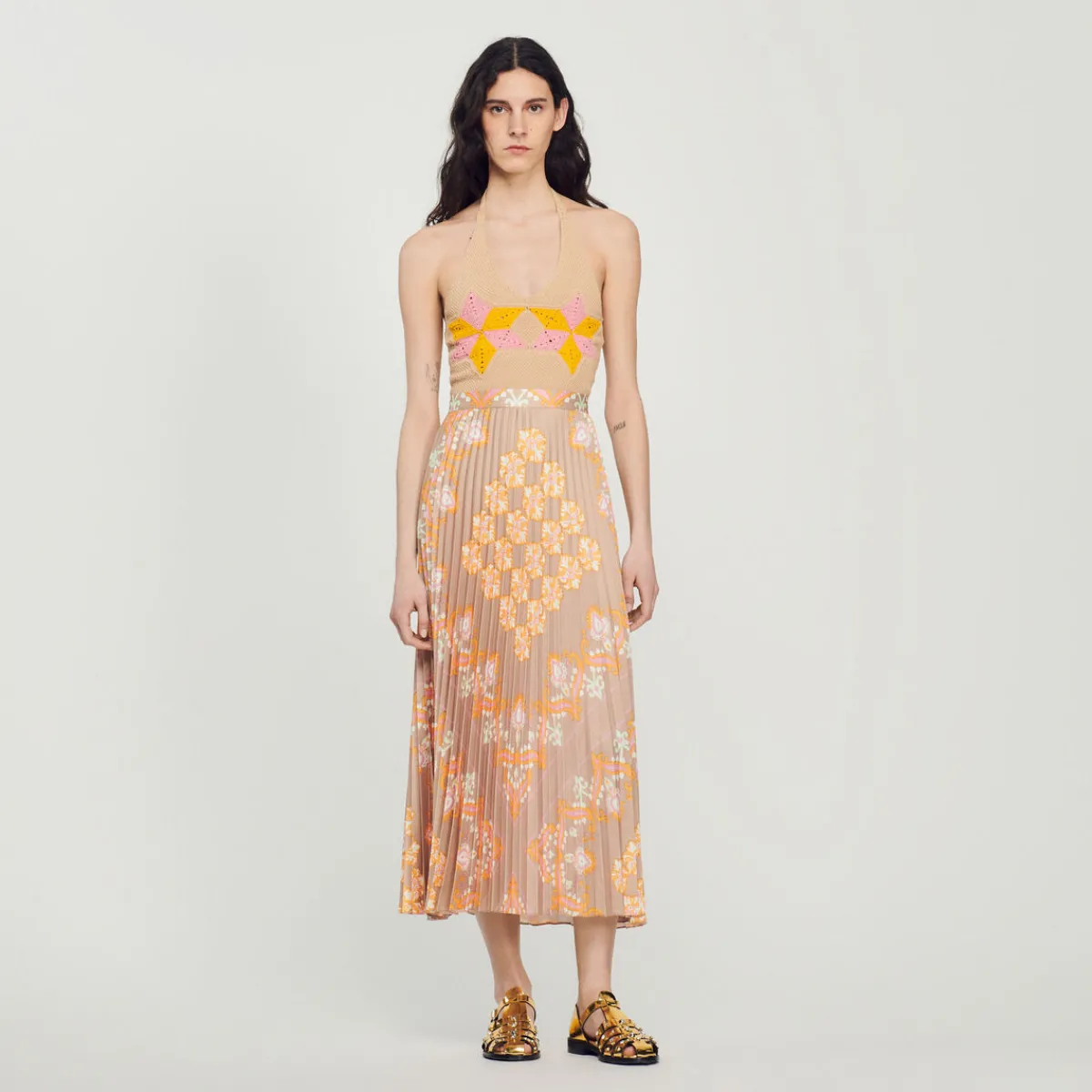 Hot Long Printed Skirt With Pleats Women Skirts