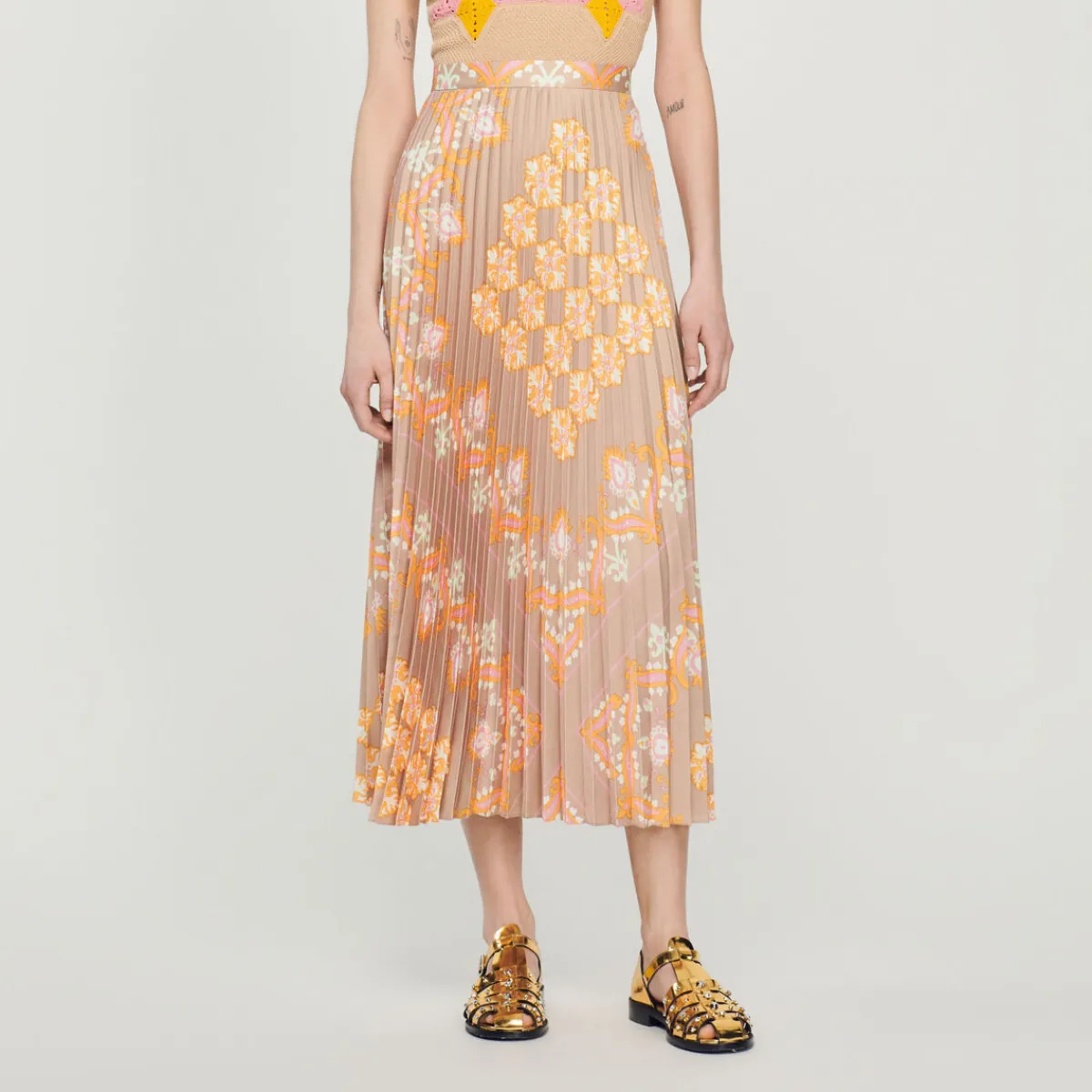 Hot Long Printed Skirt With Pleats Women Skirts