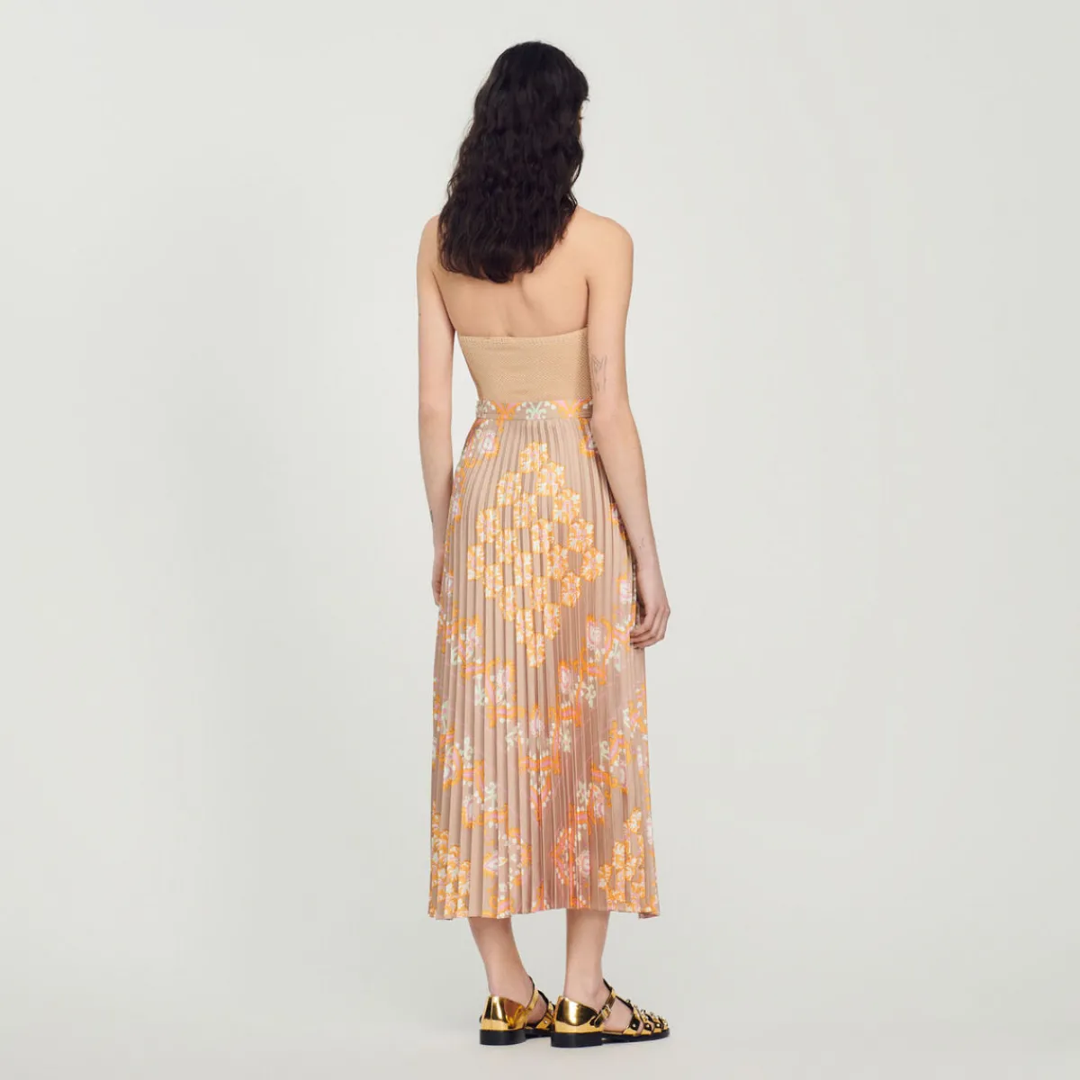 Hot Long Printed Skirt With Pleats Women Skirts