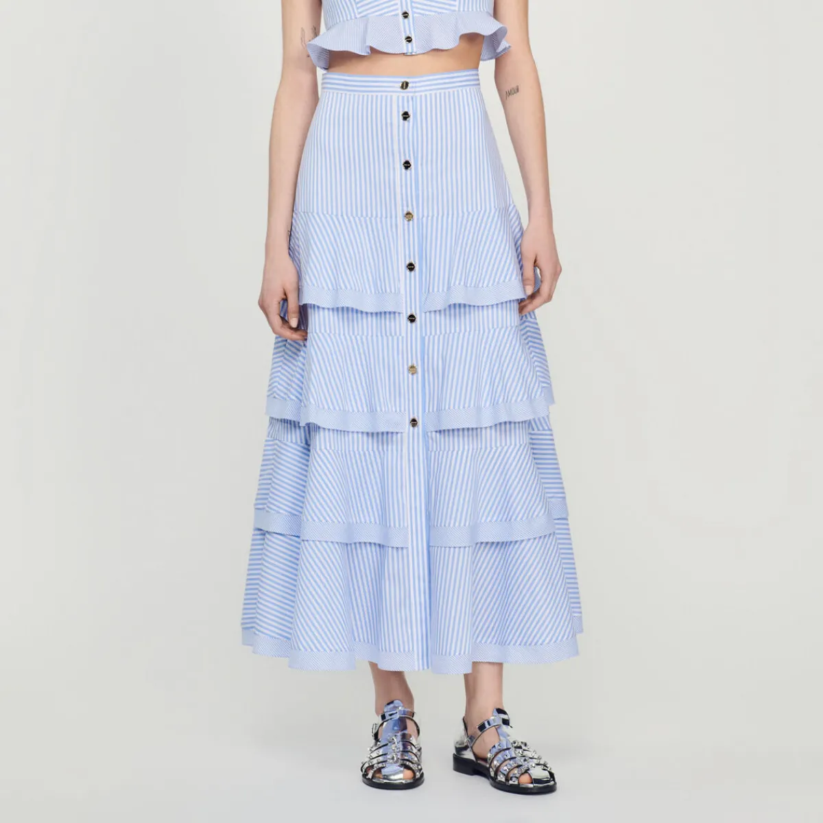 Cheap Long Striped Skirt Women Matching Sets