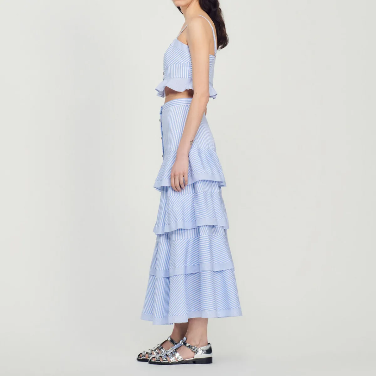 Cheap Long Striped Skirt Women Matching Sets