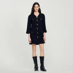 Shop Long-Sleeved Short Tweed Dress Women Dresses
