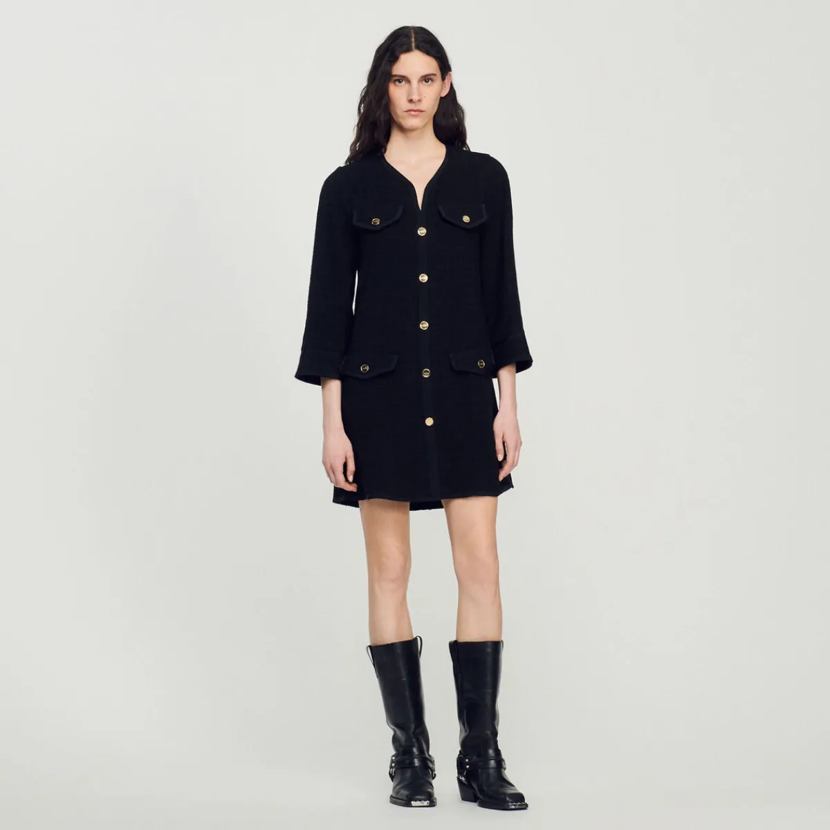 Shop Long-Sleeved Short Tweed Dress Women Dresses