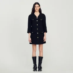 Shop Long-Sleeved Short Tweed Dress Women Dresses