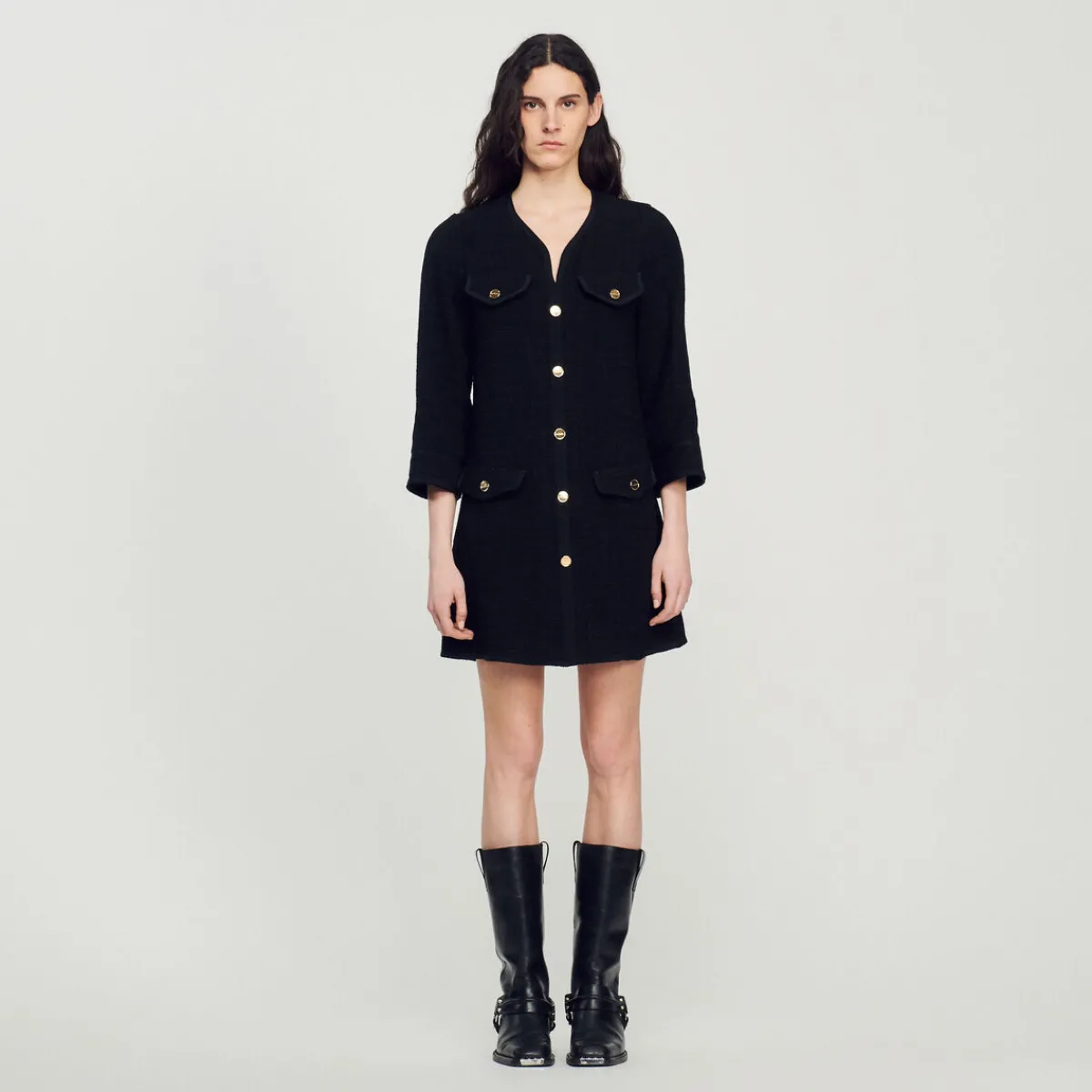 Shop Long-Sleeved Short Tweed Dress Women Dresses