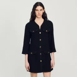 Shop Long-Sleeved Short Tweed Dress Women Dresses