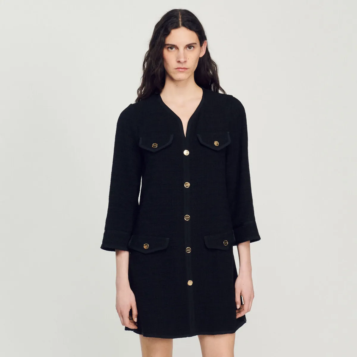 Shop Long-Sleeved Short Tweed Dress Women Dresses