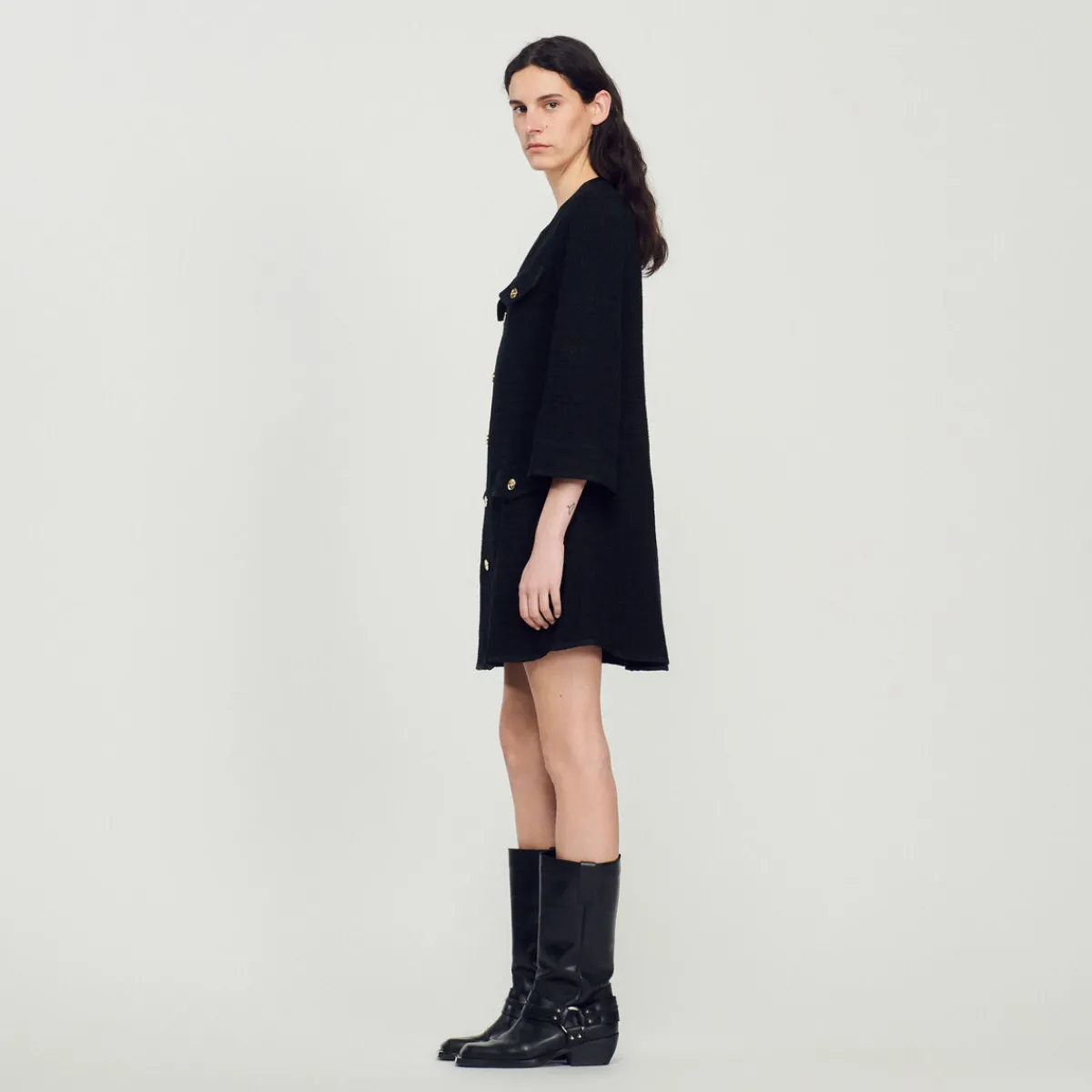 Shop Long-Sleeved Short Tweed Dress Women Dresses